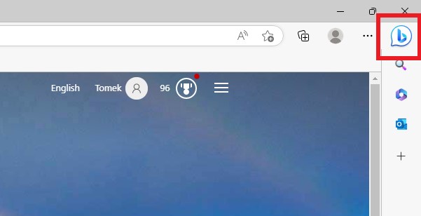 Przycisk uruchamiający chat z Bing AI