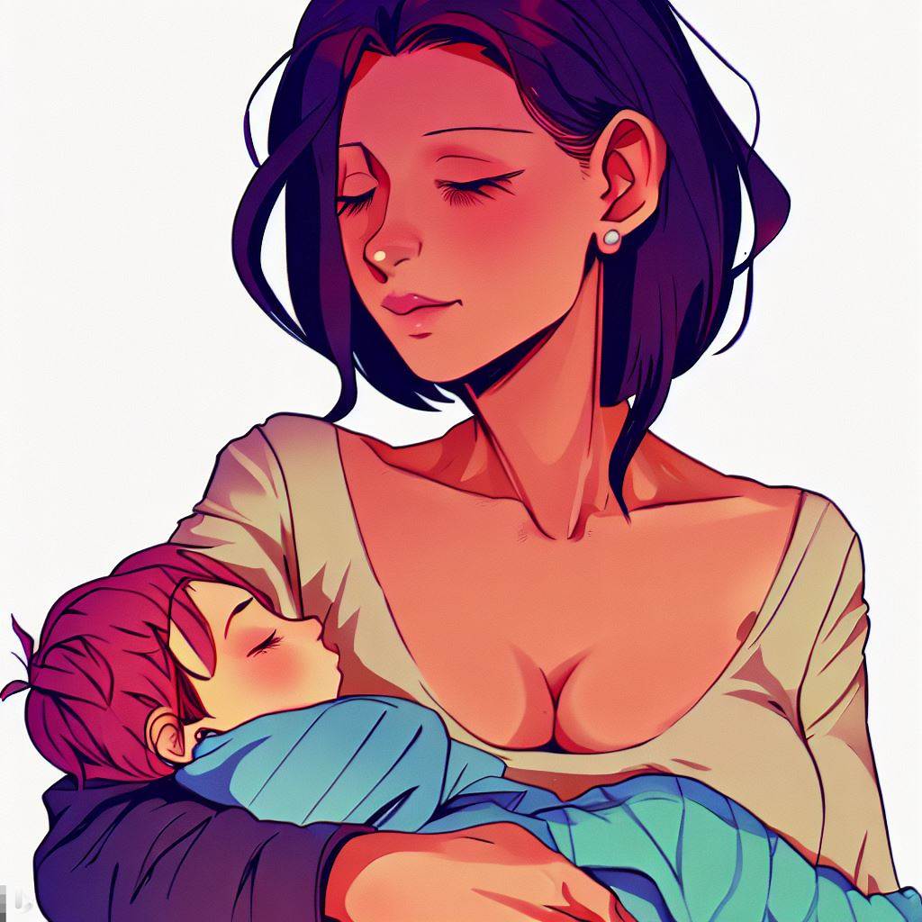 Bing AI - zmęczona matka w stylu anime